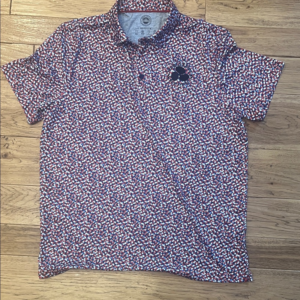 Stylish Red and Blue Patterned Polo Shirt